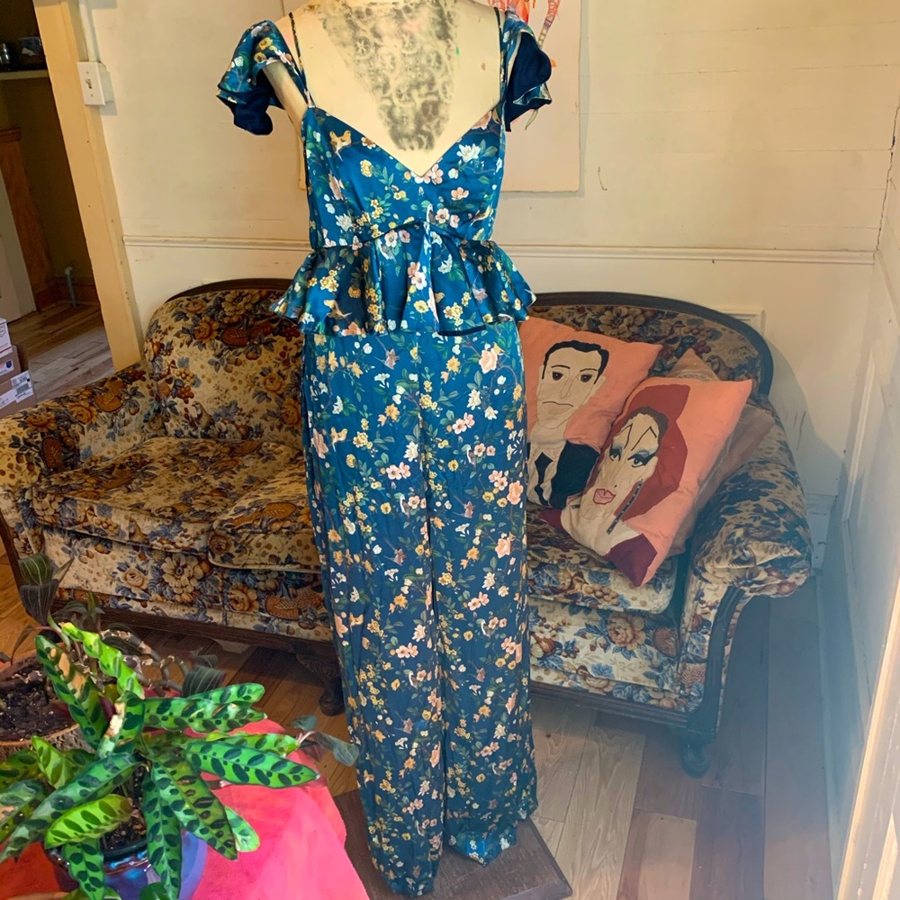 100% silk floral jumpsuit
